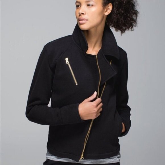 𝅺lululemon Lab Shadow JacketBlack cotton fleece moto jacket sz 6 - Picture 1 of 10